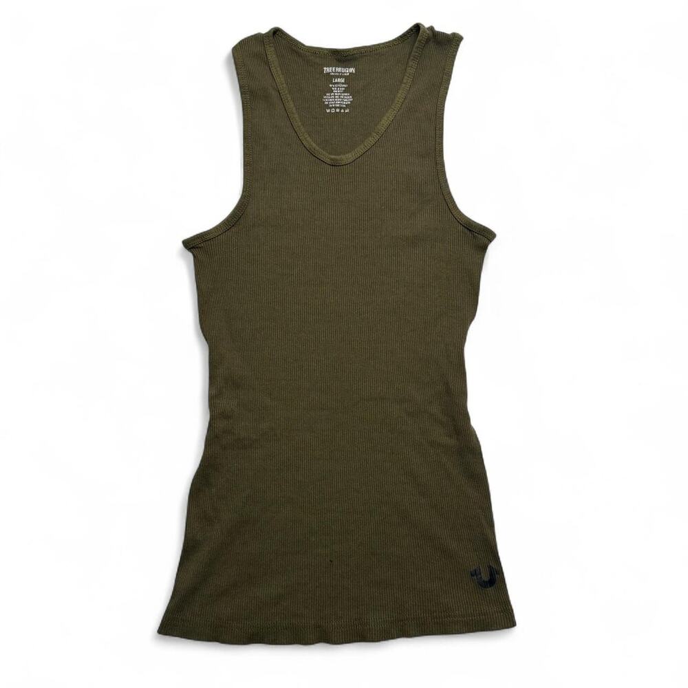 True Religion olive green cotton tank top in a L